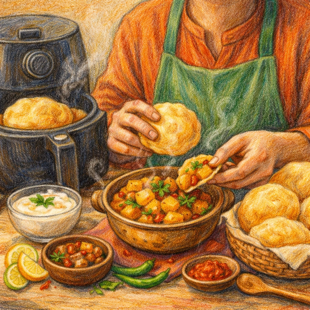 air fried poori, aloo ki tarkari