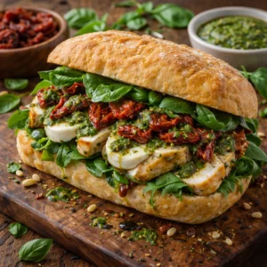 pesto chicken & sun dried tomato sandwich