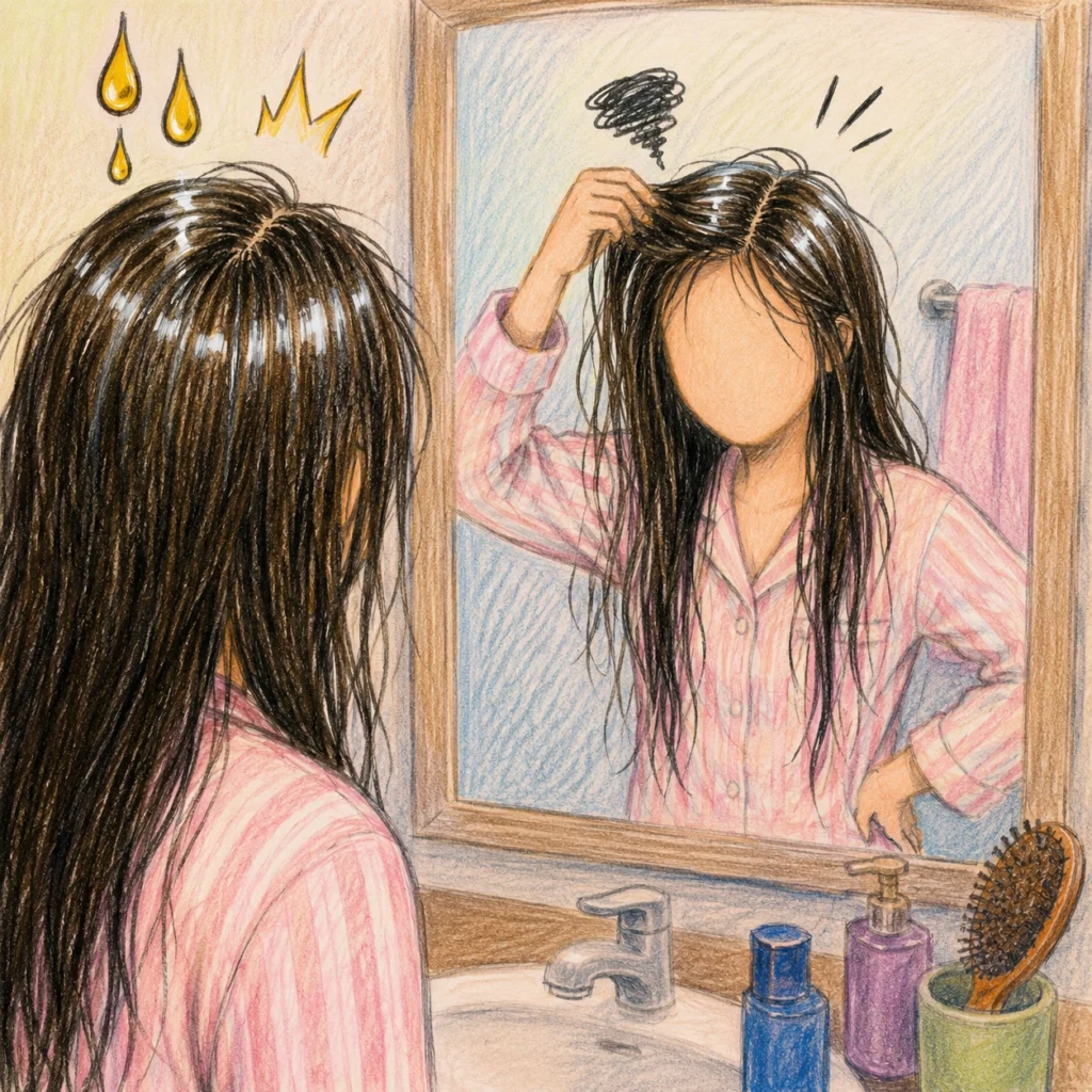 hair, oily